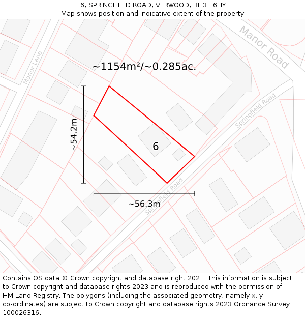 6, SPRINGFIELD ROAD, VERWOOD, BH31 6HY: Plot and title map