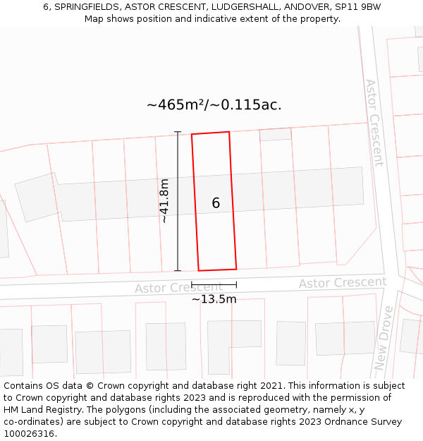 6, SPRINGFIELDS, ASTOR CRESCENT, LUDGERSHALL, ANDOVER, SP11 9BW: Plot and title map