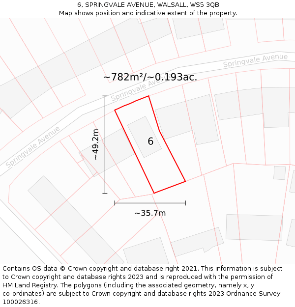 6, SPRINGVALE AVENUE, WALSALL, WS5 3QB: Plot and title map
