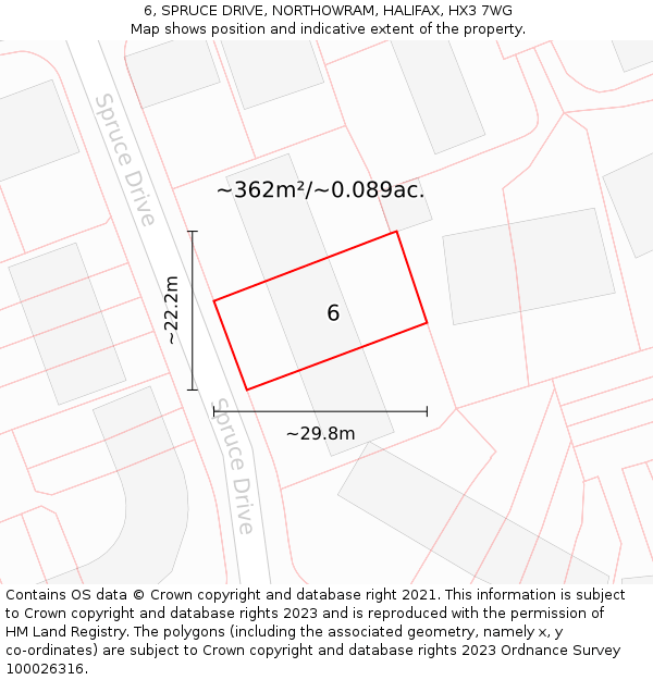 6, SPRUCE DRIVE, NORTHOWRAM, HALIFAX, HX3 7WG: Plot and title map