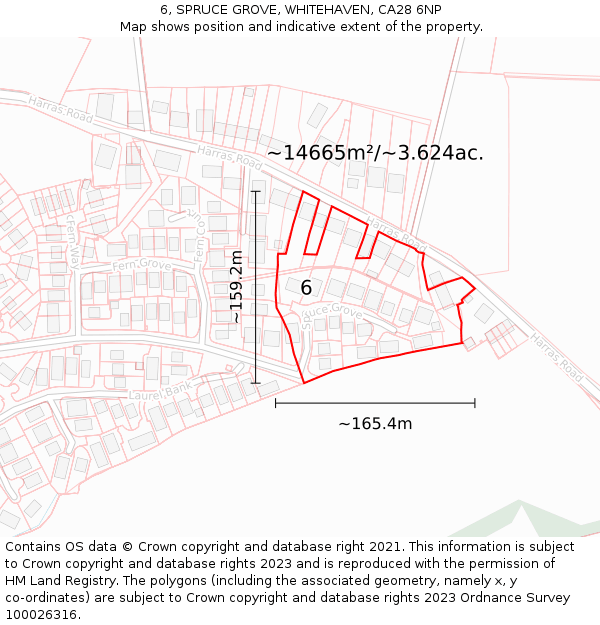 6, SPRUCE GROVE, WHITEHAVEN, CA28 6NP: Plot and title map