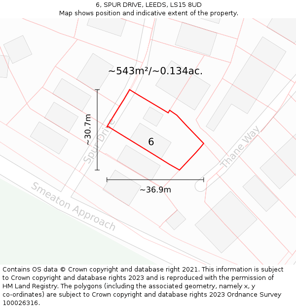 6, SPUR DRIVE, LEEDS, LS15 8UD: Plot and title map