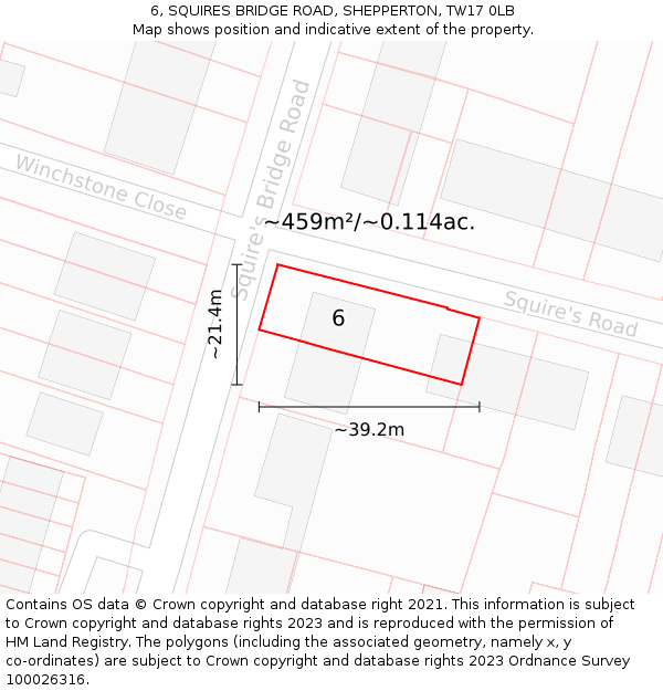 6, SQUIRES BRIDGE ROAD, SHEPPERTON, TW17 0LB: Plot and title map