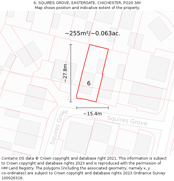 6, SQUIRES GROVE, EASTERGATE, CHICHESTER, PO20 3AY: Plot and title map