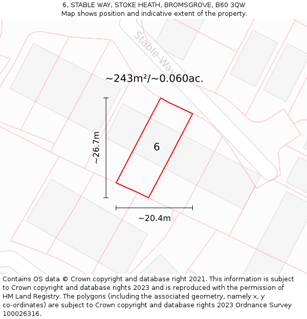 6, STABLE WAY, STOKE HEATH, BROMSGROVE, B60 3QW: Plot and title map