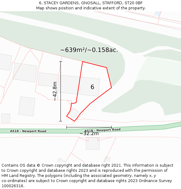 6, STACEY GARDENS, GNOSALL, STAFFORD, ST20 0BF: Plot and title map