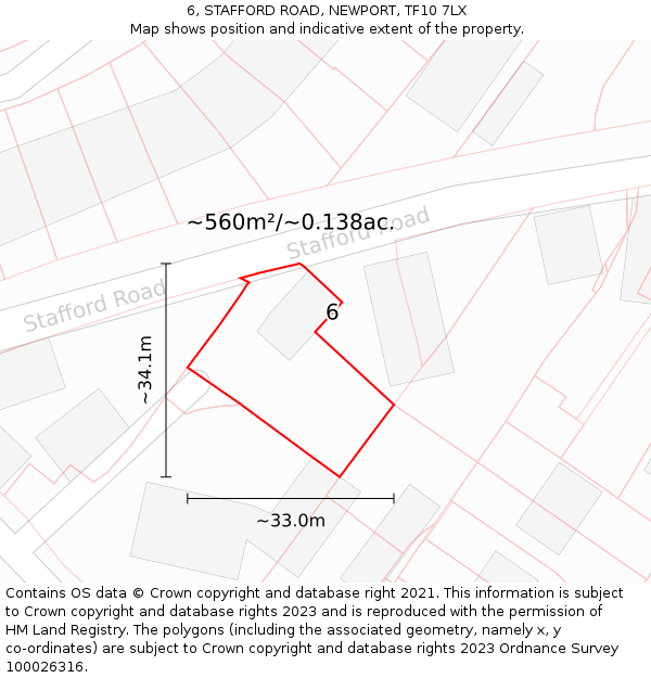 6, STAFFORD ROAD, NEWPORT, TF10 7LX: Plot and title map