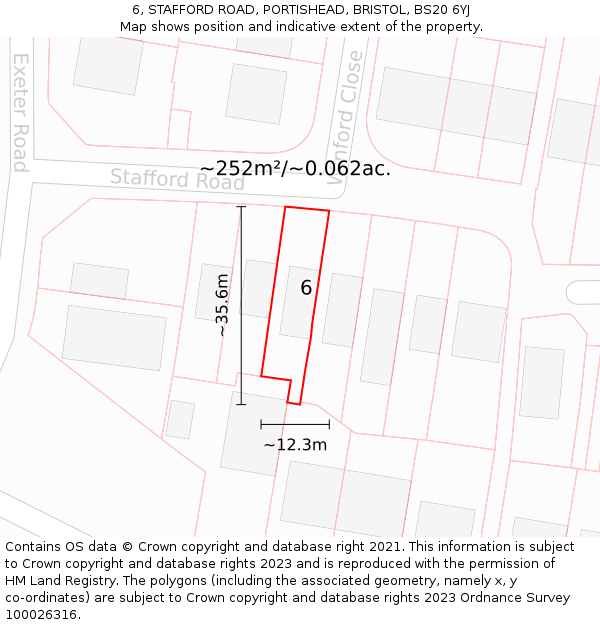 6, STAFFORD ROAD, PORTISHEAD, BRISTOL, BS20 6YJ: Plot and title map