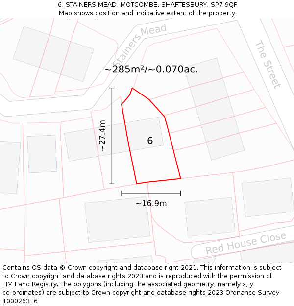 6, STAINERS MEAD, MOTCOMBE, SHAFTESBURY, SP7 9QF: Plot and title map