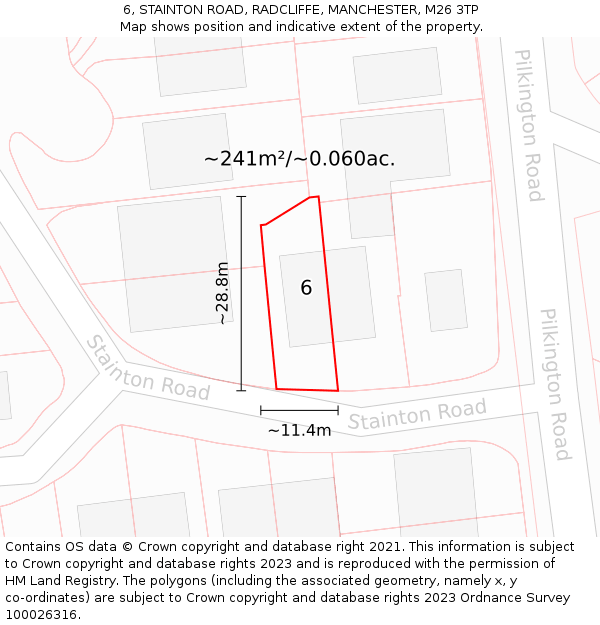 6, STAINTON ROAD, RADCLIFFE, MANCHESTER, M26 3TP: Plot and title map