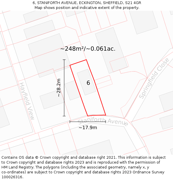 6, STANIFORTH AVENUE, ECKINGTON, SHEFFIELD, S21 4GR: Plot and title map