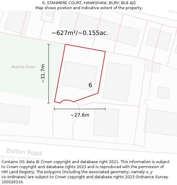 6, STANMERE COURT, HAWKSHAW, BURY, BL8 4JQ: Plot and title map