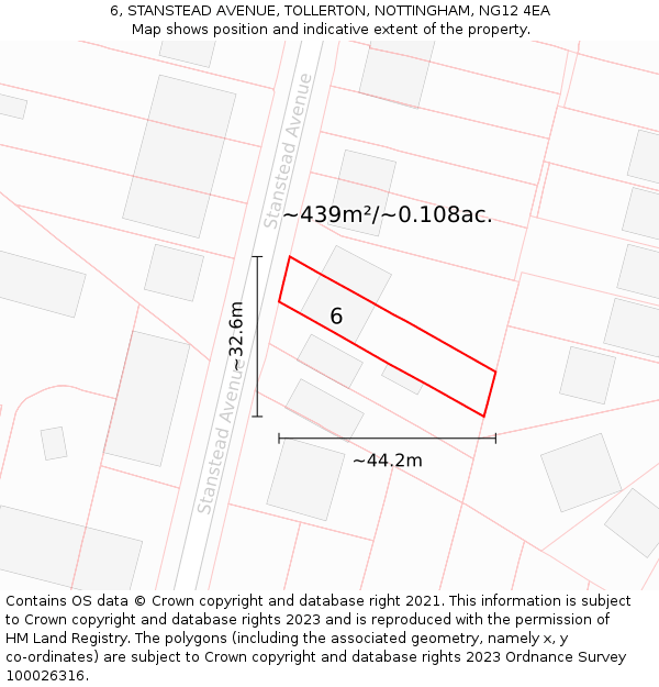 6, STANSTEAD AVENUE, TOLLERTON, NOTTINGHAM, NG12 4EA: Plot and title map