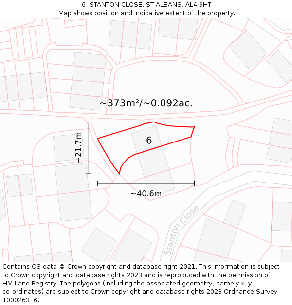 6, STANTON CLOSE, ST ALBANS, AL4 9HT: Plot and title map