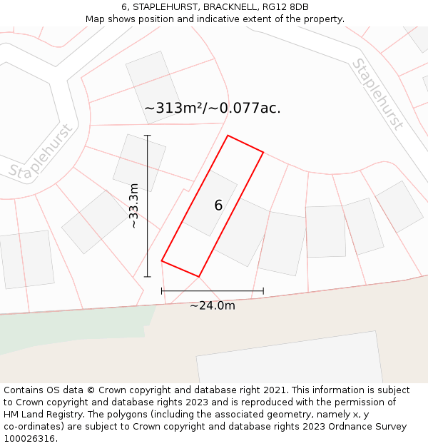 6, STAPLEHURST, BRACKNELL, RG12 8DB: Plot and title map