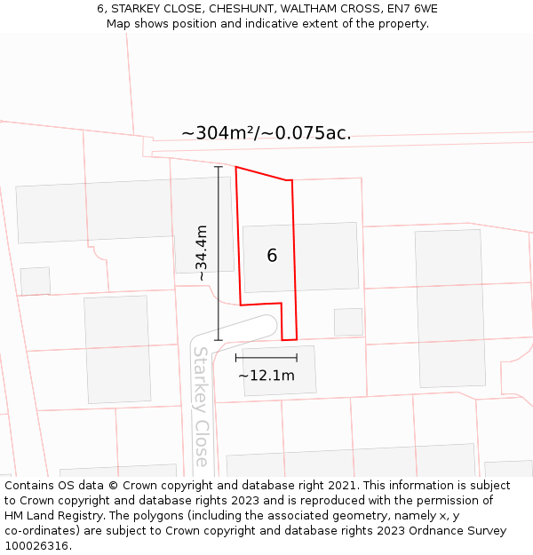 6, STARKEY CLOSE, CHESHUNT, WALTHAM CROSS, EN7 6WE: Plot and title map