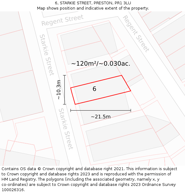 6, STARKIE STREET, PRESTON, PR1 3LU: Plot and title map