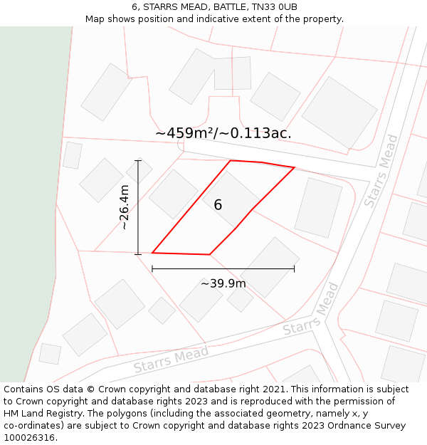 6, STARRS MEAD, BATTLE, TN33 0UB: Plot and title map