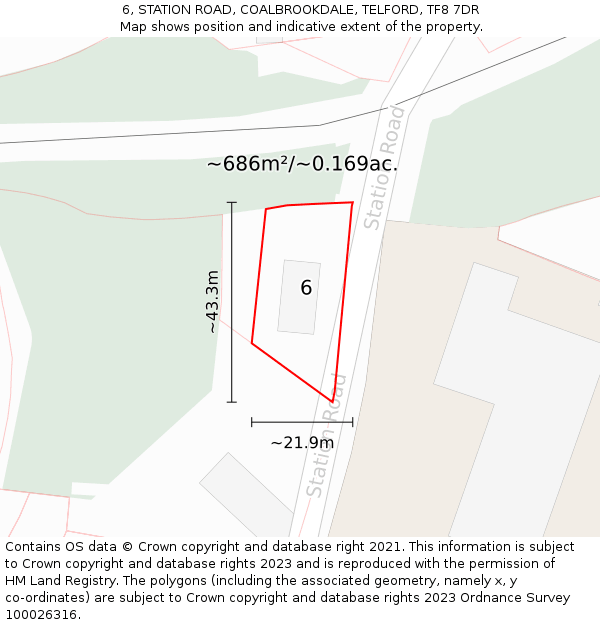 6, STATION ROAD, COALBROOKDALE, TELFORD, TF8 7DR: Plot and title map