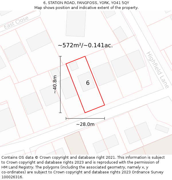 6, STATION ROAD, FANGFOSS, YORK, YO41 5QY: Plot and title map