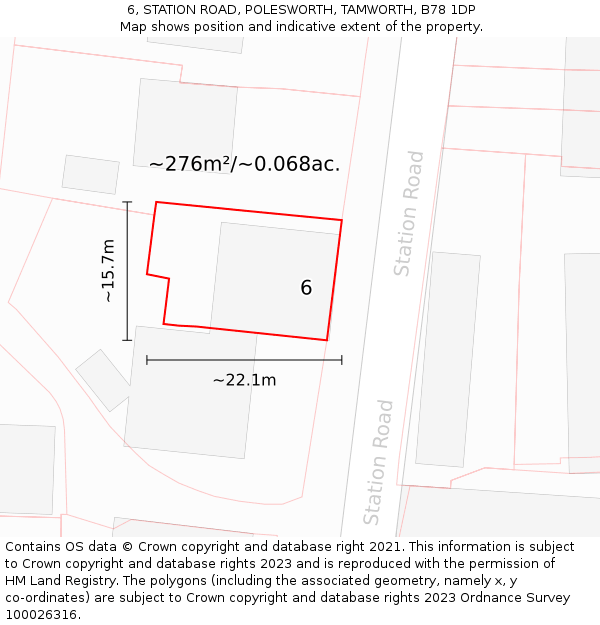 6, STATION ROAD, POLESWORTH, TAMWORTH, B78 1DP: Plot and title map