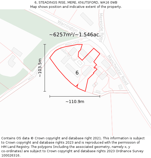 6, STEADINGS RISE, MERE, KNUTSFORD, WA16 0WB: Plot and title map