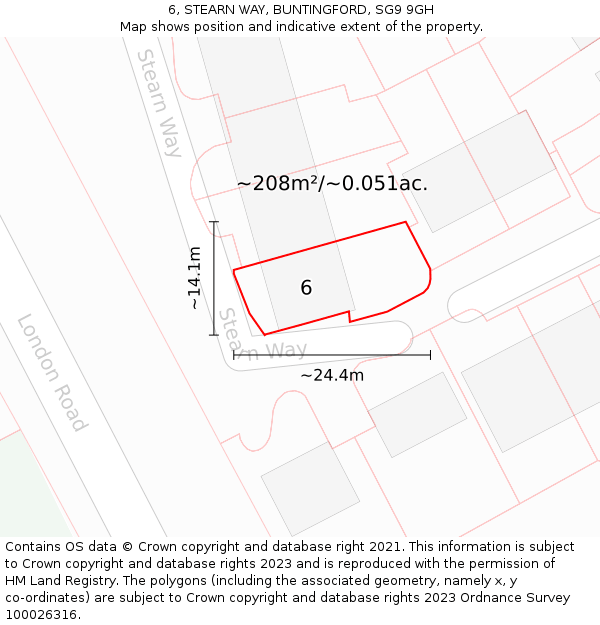 6, STEARN WAY, BUNTINGFORD, SG9 9GH: Plot and title map