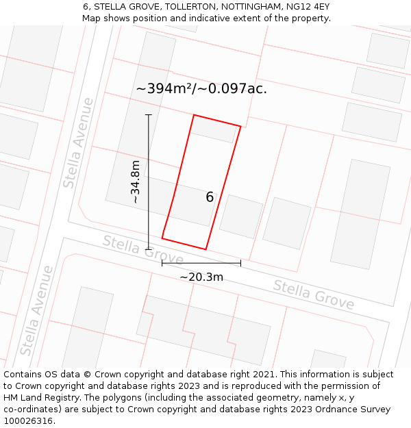 6, STELLA GROVE, TOLLERTON, NOTTINGHAM, NG12 4EY: Plot and title map