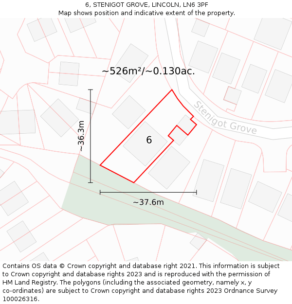 6, STENIGOT GROVE, LINCOLN, LN6 3PF: Plot and title map