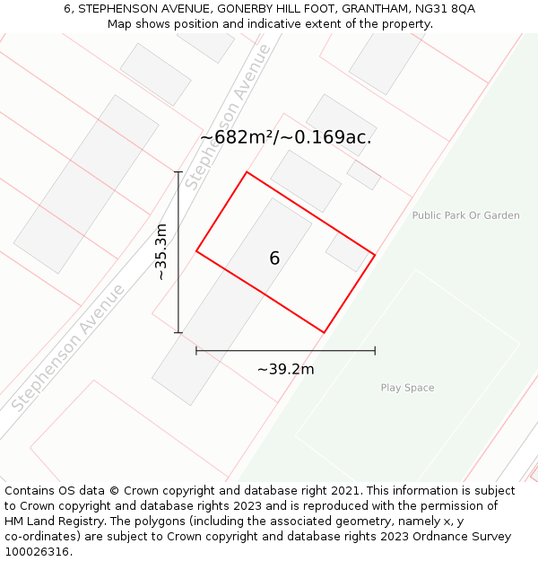 6, STEPHENSON AVENUE, GONERBY HILL FOOT, GRANTHAM, NG31 8QA: Plot and title map