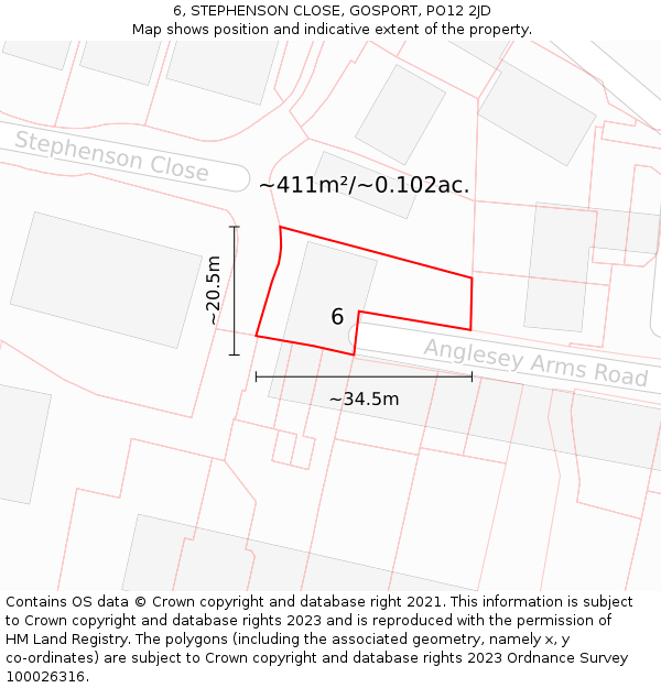 6, STEPHENSON CLOSE, GOSPORT, PO12 2JD: Plot and title map