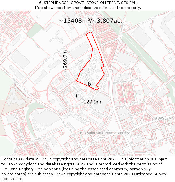 6, STEPHENSON GROVE, STOKE-ON-TRENT, ST6 4AL: Plot and title map