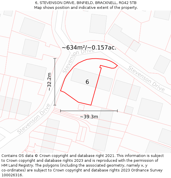 6, STEVENSON DRIVE, BINFIELD, BRACKNELL, RG42 5TB: Plot and title map