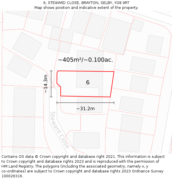 6, STEWARD CLOSE, BRAYTON, SELBY, YO8 9RT: Plot and title map