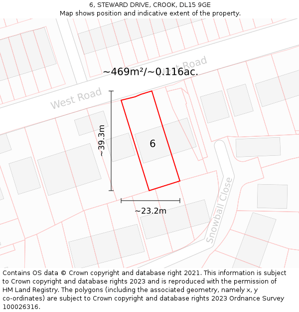 6, STEWARD DRIVE, CROOK, DL15 9GE: Plot and title map