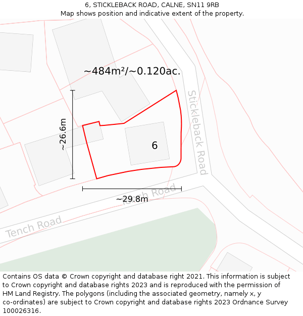 6, STICKLEBACK ROAD, CALNE, SN11 9RB: Plot and title map