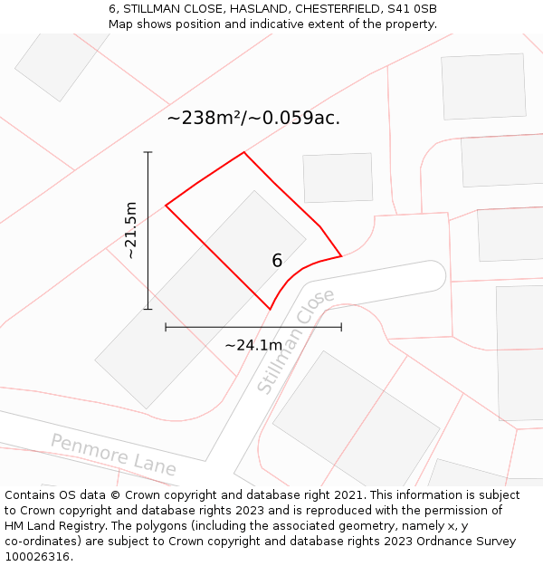 6, STILLMAN CLOSE, HASLAND, CHESTERFIELD, S41 0SB: Plot and title map