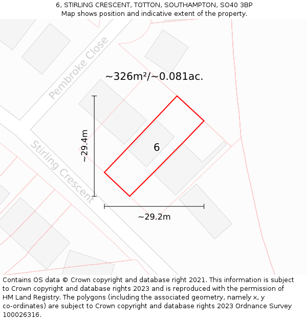 6, STIRLING CRESCENT, TOTTON, SOUTHAMPTON, SO40 3BP: Plot and title map