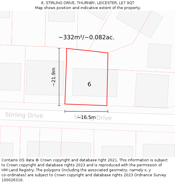 6, STIRLING DRIVE, THURNBY, LEICESTER, LE7 9QT: Plot and title map