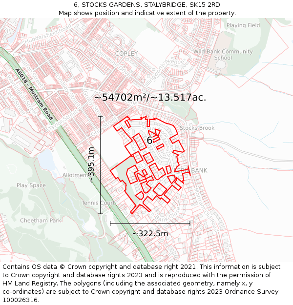 6, STOCKS GARDENS, STALYBRIDGE, SK15 2RD: Plot and title map