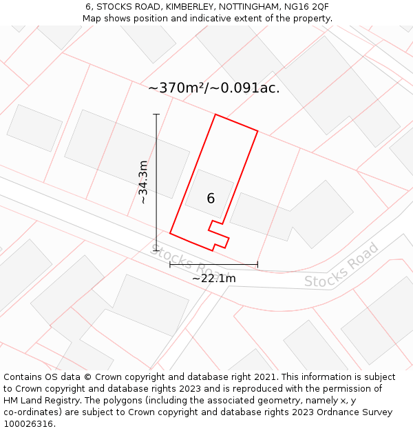 6, STOCKS ROAD, KIMBERLEY, NOTTINGHAM, NG16 2QF: Plot and title map