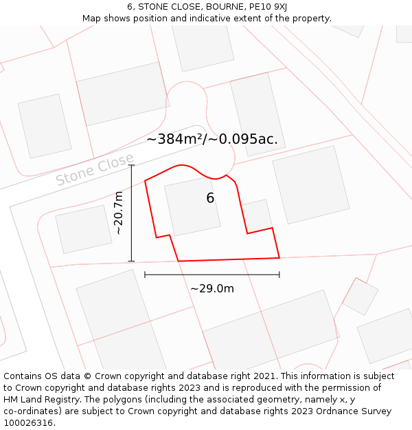 6, STONE CLOSE, BOURNE, PE10 9XJ: Plot and title map