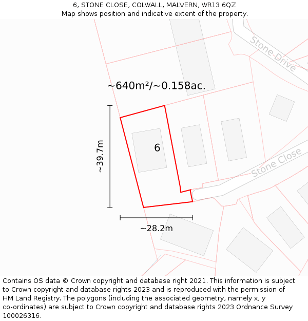 6, STONE CLOSE, COLWALL, MALVERN, WR13 6QZ: Plot and title map