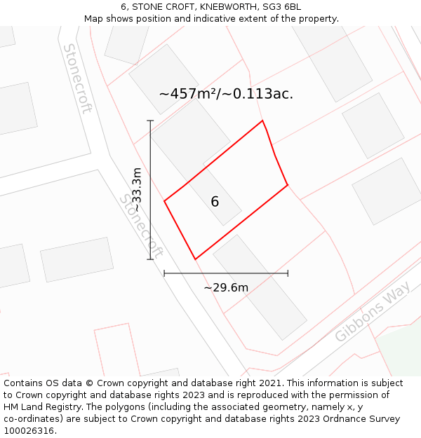 6, STONE CROFT, KNEBWORTH, SG3 6BL: Plot and title map