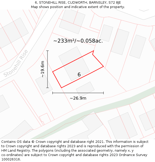 6, STONEHILL RISE, CUDWORTH, BARNSLEY, S72 8JE: Plot and title map