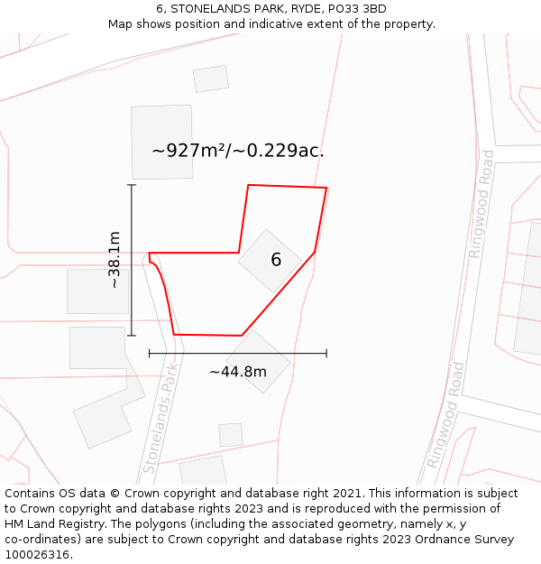 6, STONELANDS PARK, RYDE, PO33 3BD: Plot and title map