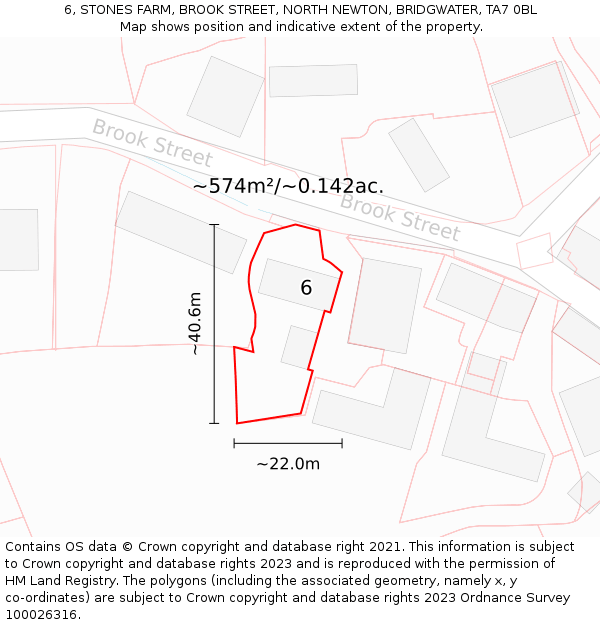 6, STONES FARM, BROOK STREET, NORTH NEWTON, BRIDGWATER, TA7 0BL: Plot and title map