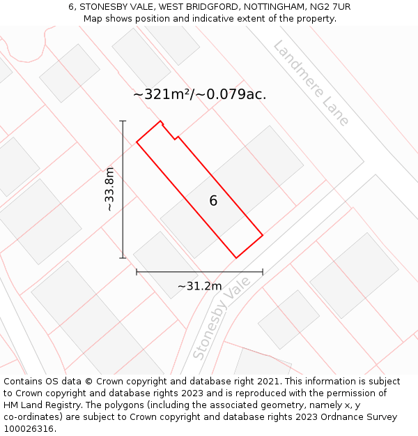 6, STONESBY VALE, WEST BRIDGFORD, NOTTINGHAM, NG2 7UR: Plot and title map