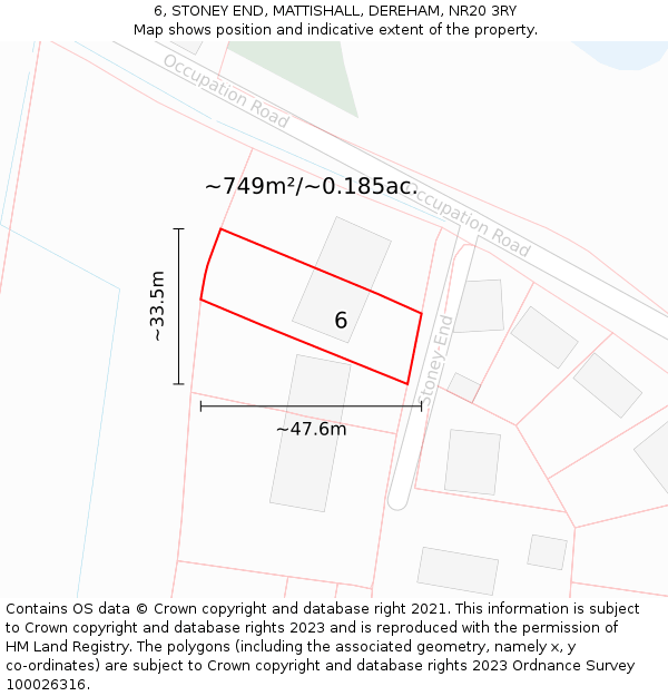 6, STONEY END, MATTISHALL, DEREHAM, NR20 3RY: Plot and title map