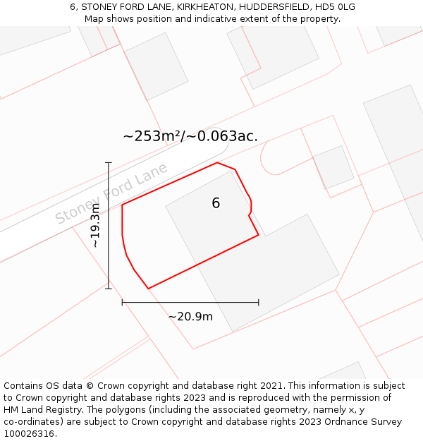 6, STONEY FORD LANE, KIRKHEATON, HUDDERSFIELD, HD5 0LG: Plot and title map